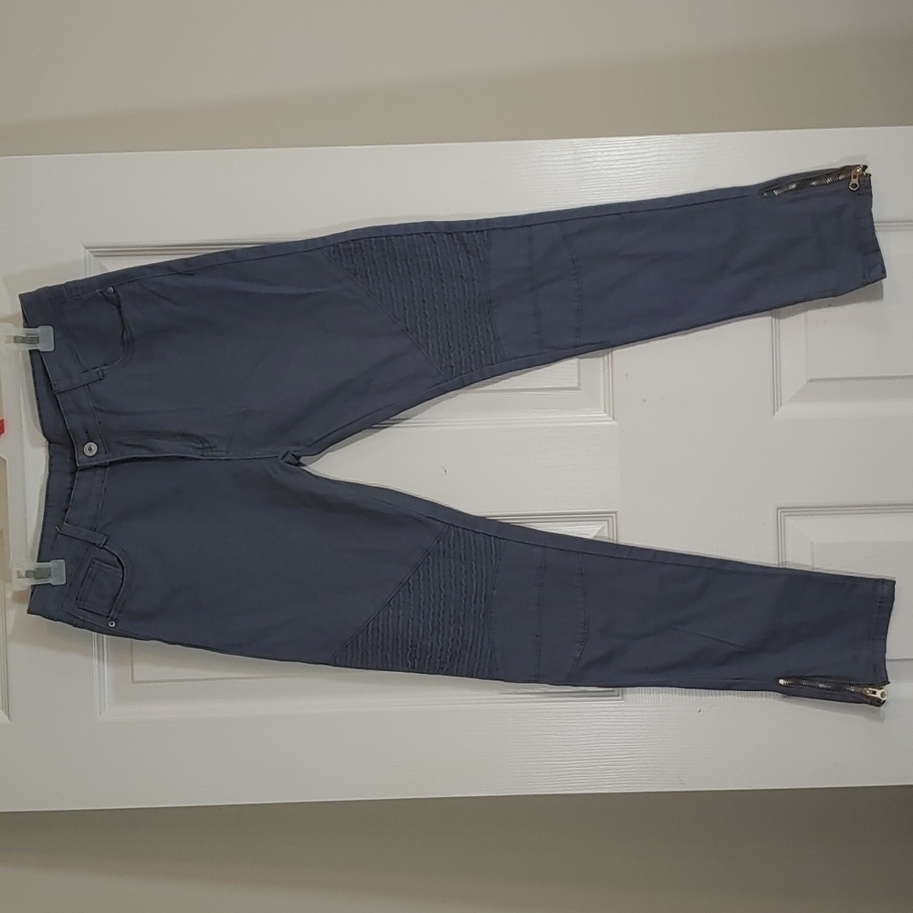 Grey Blue Purple Textured Stretch Cotton Denim Jeans Pants Ankle Zip Size L